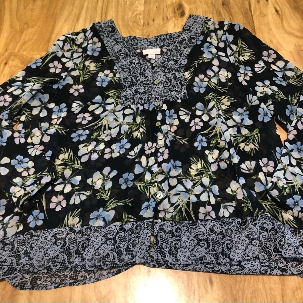 3/$25 J. Jill Floral Long Sleeve Peasant Lightweight Shirt Size Large Petite